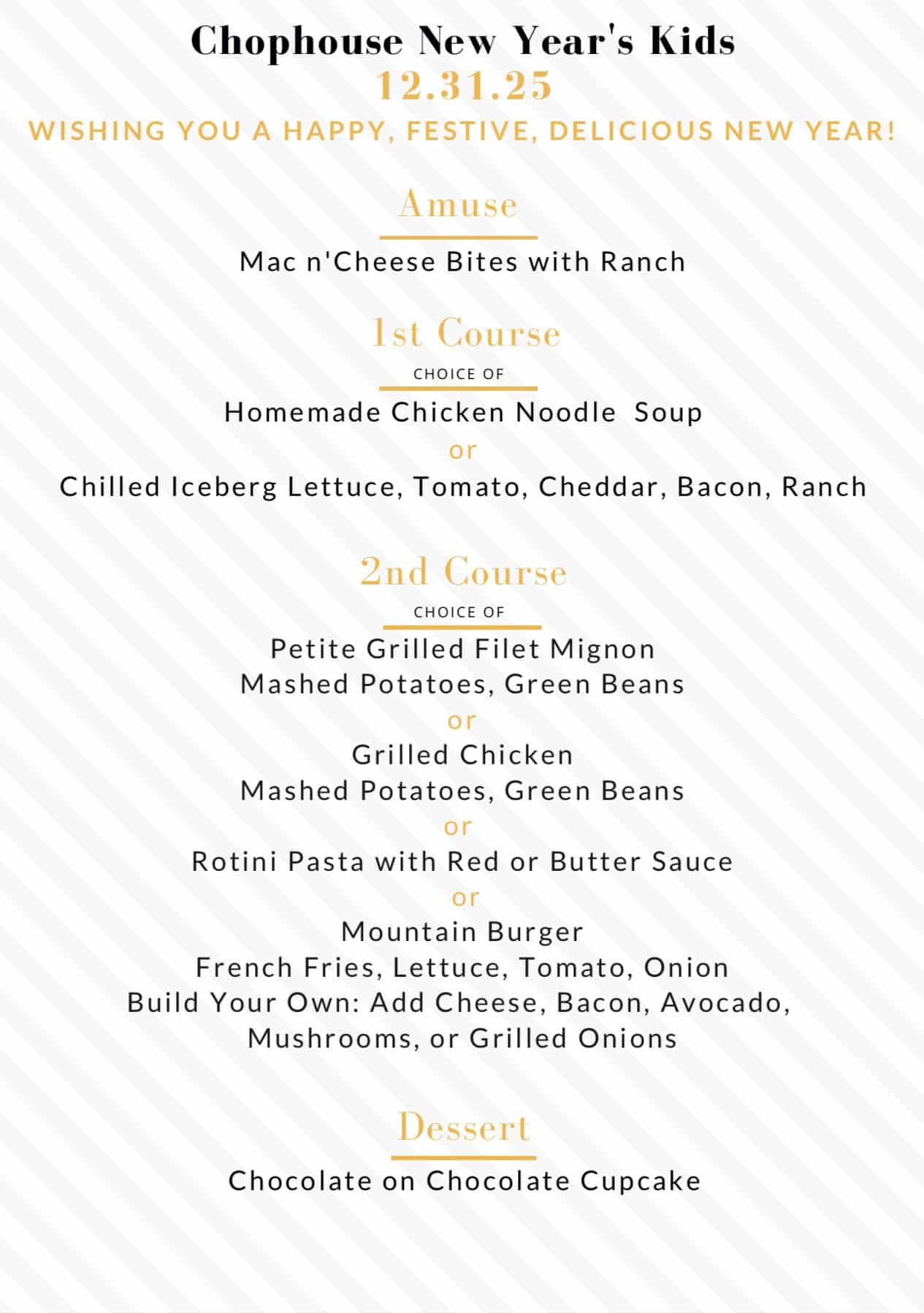 NYE Chophouse Kids Menu
