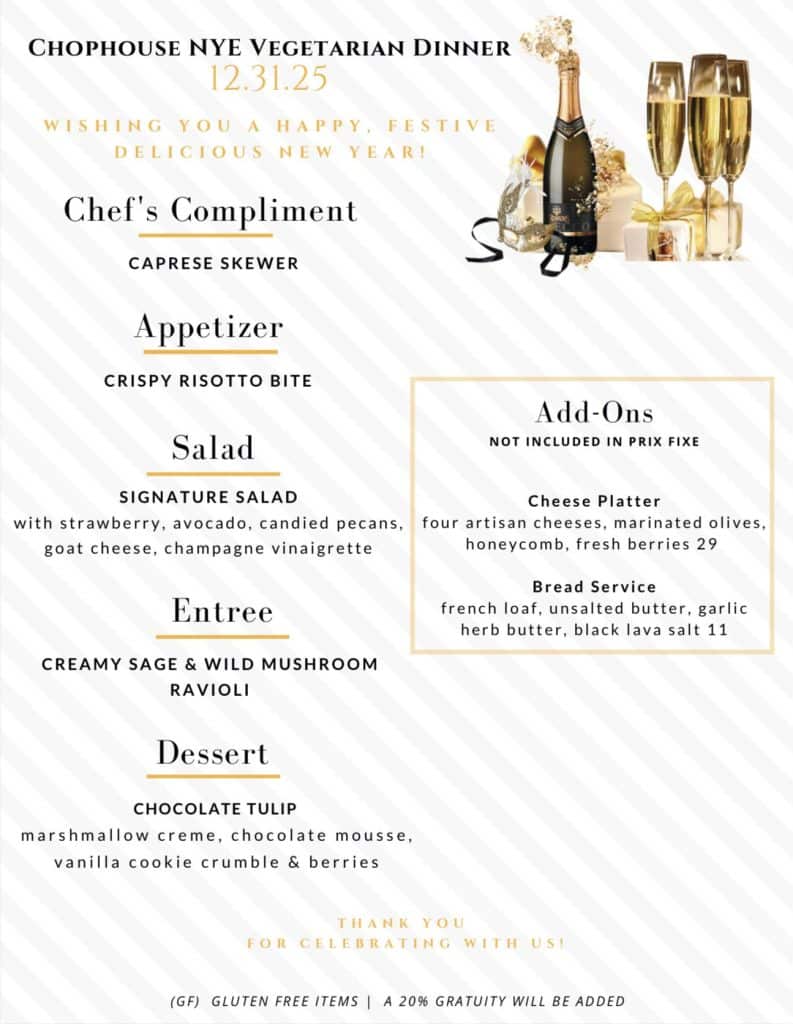 NYE Chophouse Vegetarian Menue